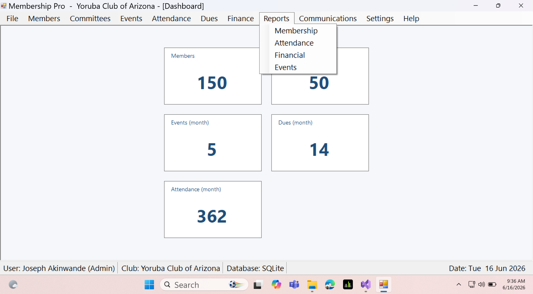 NGO reports and administration screenshot